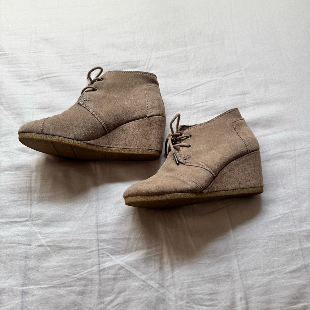 Toms Taupe Wedge Ankle Shoes